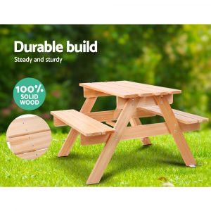 Alternative view of Kids Wooden Picnic Table Set with Umbrella - Natural