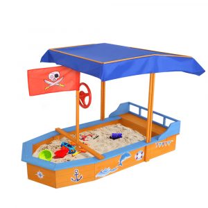 Kid's Boat-shaped Sand Pit with Canopy