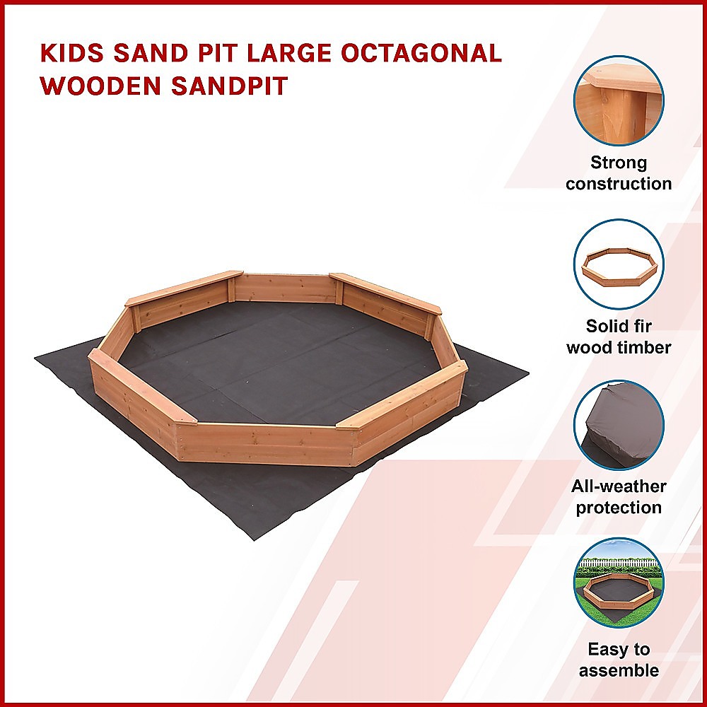 Kids Large Octagonal Wooden Sandpit - Image 3